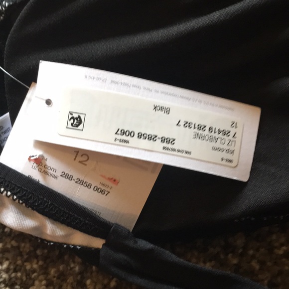 NWT LIZ CLAIBORNE SWIM BIKINI TOP TIES 12 black/wh - Picture 6 of 7